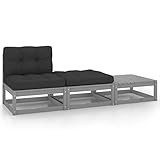 vidaXL Kiefernholz Massiv Gartenmöbel 3-TLG. mit Kissen Mittelsofa Fußhocker Gartensofa Sofa Lounge Sitzgarnitur Sitzgruppe Garten Garnitur Gartenset G