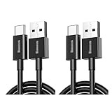 Schnelle Geschwindigkeit 2 Pack-USB C-Kabel USB-A an USB-C-Ladungskabel 6A (max) Typ C-Kabel für A10 / A20 / A51 / S10 / S9 / S8 Wird Sich Nicht verheddern (Color : Black, Größe : 2M)