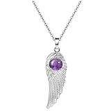 CrystalTears Engelsflügel Anhänger Silber Engel Pendant mit Amethyst Kugel Halskette Elegant Damen Kette Riki Healing Energie Halsschmuck für Weihnachten Geschenk