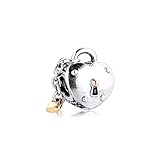 QWEILOY 925 Sterling Silbercharms Original zweifarbiges Herz und Schloss Gold Perlen Making diy Love Jewelry
