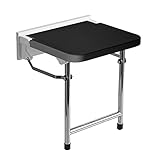 Wandklappstuhl An Der Wand Befestigt Duschklappsitz Mit Rutschfeste Duschhocker Für Spa Sauna Balkon Badezimmer, Belastbar Bis 200 Kg,Black