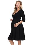 Clearlove Damen Umstandskleid Stillkleid V-Ausschnitt Schwangere Kleider Mutterschaft Schwangerschaft Kurz Umstandsmode mit Stillfunktion (Verpackung MEHRWEG), B-Schwarz, L