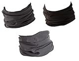 Hilltop 3 x Motorrad Multifunktionstuch, Kopftuch, Halstuch, Bandana 3-er Set in den besten Designs, 3er Set:Dark uni S