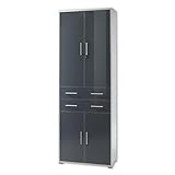 Stella Trading OFFICE LUX Aktenschrank abschließbar, grau mit graphit lackierter Glasfront - Büroschrank mit Schubladen & Türen - Modernes Büromöbel Komplettset - 79 x 220 x 35 cm (B/H/T)