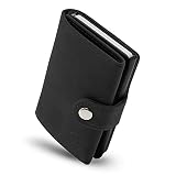 Destination® Slim Wallet mit Münzfach & RFID Schutz - Leder Geldbörse - Mini Portemonnaie - dünner Geldbeutel für Karten & Scheine - Kreditkartenetui klein (Allblack - Vintage Leder, XL Münzfach)