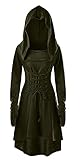 chuangminghangqi Renaissance Kostüm Damen Robe zum Schnüren Mittelalter Kleid mit Kapuze Langarm Retro Gothic Cosplay Halloween Karneval (XL, Grün)