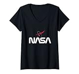 Damen NASA Worm Logo klassisch und berühmt T-Shirt mit V