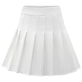 BeryLove Damen Rock Weiß Mini Faltenrock Süß Schuluniform Skater Tennis Röcke Outfit Freizeit Party Cosplay Kostüm BLP9002 White S