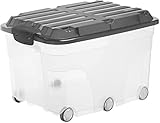 Rotho Roller 6 Aufbewahrungsbox 57l mit Deckel und Rollen, Kunststoff (PP) BPA-frei, transparent/anthrazit, 57l (59,5 x 40,0 x 37,0 cm)