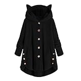 EMATOP Fleecejacke Damen Warm Plüschjacke Große Größen Lang Mantel mit Kapuze Teddy Fleece Jacke Casual Lose Kapuzenjacke Winterjacke Einfarbig Mode Wintermantel Weich Wollmantel Kapuzenp