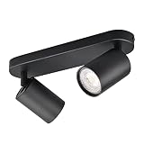 KYOTECH Schwarz 2-flammige Spotlampe LED Deckenleuchte Schwarz matt Spot drehbar und schwenkbar Spotleuchte Deckenstrahler für 2x GU10 Leuchtmittel Deckenlampe ohne L