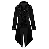 YOCIA Mantel Gothic Herren Jacke Frack Steampunk Gehrock Uniform Cosplay Langer Uniformkleid Plus Size MäNner Langarm Retro Uniform Stehkragen Mantel (Schwarz, 3XL)