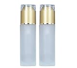 Leere Pumpflaschen, Milchglas, nachfüllbar, gepresste Emulsionsbehälter mit goldenem Acryldeckel, tragbar, für Kosmetikproben, 60 ml, 2 Stück