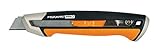 Fiskars Cuttermesser, Länge 16,5 cm, Inklusive Klinge (18mm), Rostfreier Stahl/Kunststoff, Schwarz/Orange, CarbonMax, 1027227