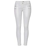 Andiwa Damen Kunstleder-Hose, niedrige Taille, Doppelreißverschluss, Push-Up-Oberteil, Stretch, Skinny PU, sexy Leggings, zierlich/normal/hoch (Größe XL, Weiß)