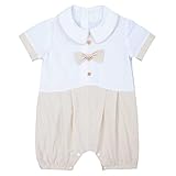 TiaoBug Baby-Jungen Hemd weiß mit Kentkragen Baumwolle Body Kurzarm Shirt Festliche Kleidung Gentleman Outfit Taufe Hochzeit Weihnachten Geburtstag Weiß G 6 M