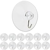 12 x Saugnapf Haken, Ø 55 mm Durchmesser, Transparent, mit Metallhaken, für Bad, Küche, Wandfliesen, Glas, Spiegel, Saughaken Set, universal Haken, ohne Bohren oder Kleben, Haftsauger, Handtuchhak