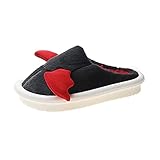 dihui Memory Foam Plüsch Pantoffeln,Herbst- und Winter-Cartoon niedlichen kleinen Flügeln, Baumwoll-Hausschuhe, Home Eltern-Kind-Baumwoll-Hausschuhe-Schwarz Rot_37-38,Erwachsenenp