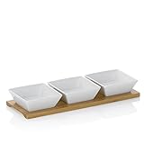 Kela 12260 Schalen-Set mit Bambusbrett, 4tlg., Tropfen, Porzellan, 26 x 10 x 4,5, Philipa, Weiß