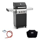 TAINO BLACK Gasgrill-Set mit Abdeckhaube und Gasdruckminderer (BLACK 2+1 Set)