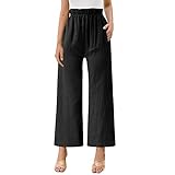 Damen Baumwolle Hose Sommerhose Leinen Freizeithose Leicht Lang Jogginghose mit Taschen Bequem Loose Einfarbig Strandhose Mit Kordelzug