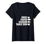 Damen Holzbearbeitung Carpenter Rock Paper Scissor Tischkreissäge T-Shirt mit V