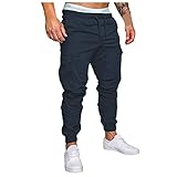 Beokeuioe Herren Stretch Slim Fit Cargohose Einfarbig Freizeit Jogging Regular Fit Sport Cargo Elastische Taille Hose Sporthose Jogginghose Freizeithose mit Taschen O