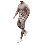 cinnamou Herren Trainingsanzug Set,Kurzarm Herren Short-Jogginganzug Set Einfarbig Sommer Muskelshirt Freizeit Kurze Sets Sporthose+T-shirt mit Taschen Fitness Gym Running O