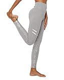 DEEWISH Hosen Damen, Frauen Leggings Hose Yogahose Sport-Leggings Jogginghose | Sport Fitness Workout Leggins | Stretch Yoga Hosen Pants | Sporthose, Grau Silber, M