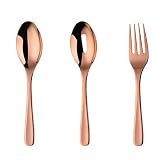 WazirianUAE Goldenes Salatbesteck-Set Edelstahl 26 cm (10,2 Zoll) Länge Salat-Servierlöffel Geschlitzter Löffel und Gabel-Set 3-teilig