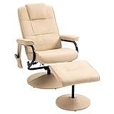 HOMCOM Massagesessel Relaxsessel Fernsehsessel TV Sessel mit Massagefunktion inkl. Hocker Kunstleder Cremeweiß 77 x 84 x 95