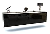 TV Schrank Lowboard hängend - Erlangen - Korpus Weiss matt - Front Hochglanz Design Schwarz- (180x49x35cm) - Push to Open Technik & hochwertigen Leichtlaufschienen - Made in Germany