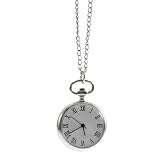TOOGOO(R) Antike Vorwahlknopf Quarz runde Taschenuhr mit Kette mechanische Bewegung haengende Halsketten Uhr Roma Zahl fuer Maenner Frauen M