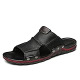 GDSSX Sommer hochwertige lederliegende lässige Sandalen Indoor Outdoor Beach Schuhe Hausschuhe Draussen (Color : Black, Size : 45 EU)