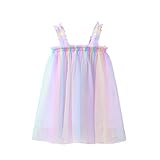 YILEEGOO Baby Kleinkind Mädchen Tüll Tutu Kleid Ärmellos Regenbogen Sommerkleid für Party Gr. 1-2 Jahre, Weiß/Regenbog