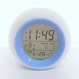 xiaoyige Wecker für Kinder, elektronisch, digitaler Wecker für Kinder, LED-Alarm mit 7 Farben, Snooze-Funktion, Kalender und Thermometer (Sky Blue)