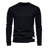 XDJSD Herren Sporthemden Herren Einfarbig Langarm Tops Rundhals Pullover Mehrfarbig Herren Lässig Rundhals Baumwolle T-Shirts Einfarbig Pullover G