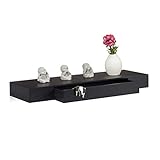 Relaxdays Wandregal mit Schublade, hängend, Design, 25cm tief, Wohnzimmer, Wandschublade, Wandboard, schw