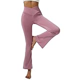ZZLBUF Damen-Leggings mit V-Kreuz-Taille, einfarbig, hohe Taille, ausgestelltes Bein, Bauchkontrolle, Workout, Yogahose, Einfarbig, M