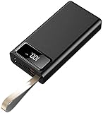 Zwpily Power Bank 30000Mah Externer Akku Tragbares Ladegerät Mit LED-Digitalanzeige Und LED-Leuchten 3 Eingänge 2 Ausgänge,Kompatibel Mit 99% Der Geräte Auf Dem Markt,Schwarz,Schw