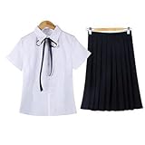 YUXIwang Matrosenanzug Japanische Schulmädchen Uniform Kostüm JK High School Studenten Kleidung Set Damen Faltenrock Niedlich Cosplay Matrosen Anzug Set (Farbe: Mid Black Skirt 1, Größe: XL)