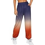 EnnUerporinKS Damen Jogginghose Lounge Baggy Jogginghose mit Taschen Kontrastfarbe Freizeithose Hohe Taille Yog