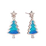 GRGFG Damen Creolen Ohrringe, Rose Gold Fashion blau Kubischer Opal Weihnachtsbaum Anhänger Ohrstecker Hypoallergener Ring Kreis Schmuck Ohrringe für Mädchen Party Hochzeit Valentinstag