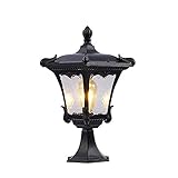 KTDT Outdoor Säulenleuchte, IP65 wasserdichte Säulenleuchte Traditionelle E27 Sockellampe Villa Deck Zaun Weg Laterne Wegeleuchten Terrassenbeleuchtung,Schwarz,21 * 43