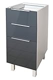 Berlioz Creations CT4BG 3 Schublades Küchenschrank Hochglanz Grau 40 x 52 x 83