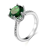 Aotiwe Verlobungsring Charm, für Frauen Geschenk Sechs Krallen mit Grünen Zirkonia Intarsien Runden Weiß Vergoldet Größe 62 (19.7)