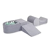 MEOWBABY Spielset mit Bällebad 200x45cm/100 Bälle Schaumspielblöcke Kinderzimmer Schaumspielset Schaummodul Spielplatz Spielzeug für Kinder Baby Made in EU Hellgrau: Mint/Grau/Weiß