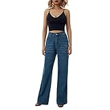 Geagodelia Damenhose Damenjeans, lockere und atmungsaktive Hose mit weitem Bein und Taschen, geeignet für Urlaub, Dating, Party-Shopping (Blau, S)