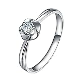 KnSam Damen Ring, Gold Ringe Eheringe Eheringe Gelbgold Blume 18 K 750 Weißgold Hochzeitringe Für Damen Mit Diamant Weiß Gold Gr. 47 (15.0)