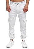 OneRedox Herren Chino Pants Jeans Joggchino Hose Jeanshose Skinny Fit Modell H-3408 Weiß 32